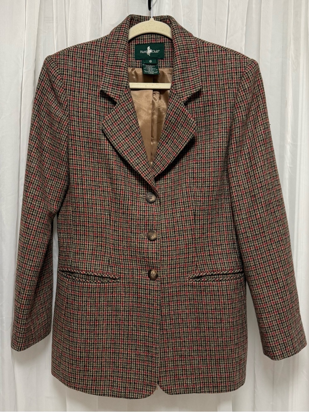 Women’s Vintage Hunt Club Brown and Red Houndstooth Blazer